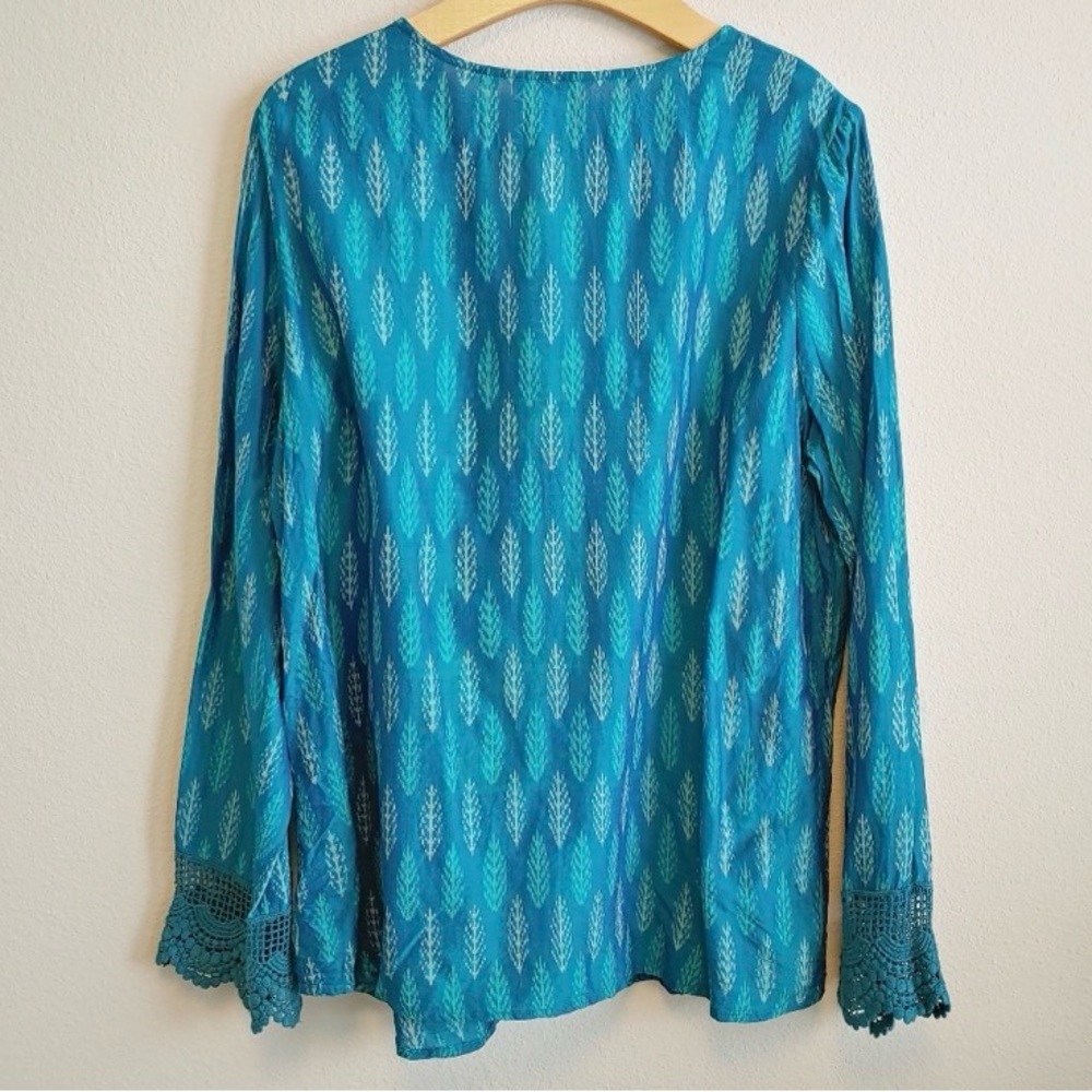 Sundance boho Crochet Trim Teal Women's Top embroidered small - Picture 7 of 9